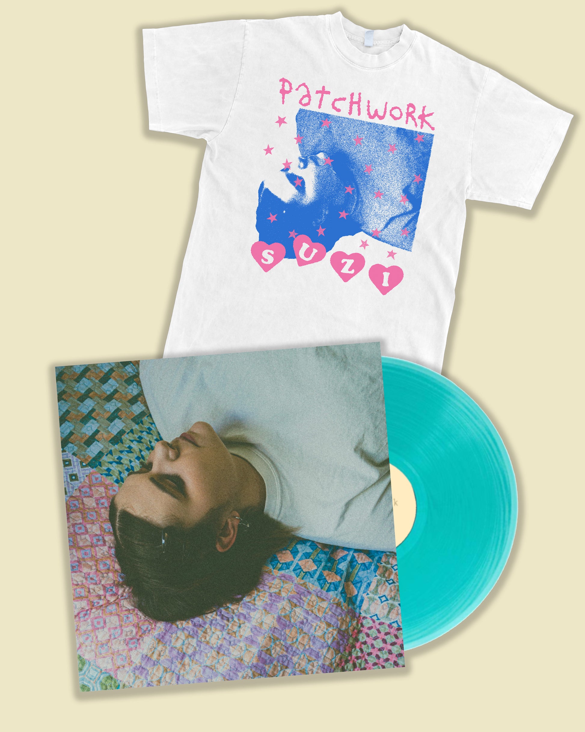 Suzi / Patchwork LP Aquamarine Vinyl & Patchwork White T-Shirt **PRE-ORDER**
